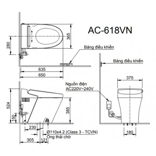 AC-618VN/BW1-Vật liệu xây dựng (VLXD) hoàn thiện thiết bị vệ sinh bồn cầu thông minh Inax