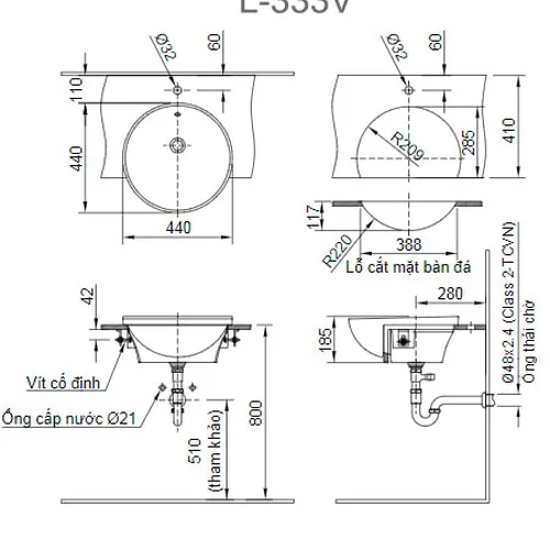 L-333V/BW1- Vật liệu xây dựng (VLXD) hoàn thiện thiết bị vệ sinh chậu rửa bán âm bàn Inax