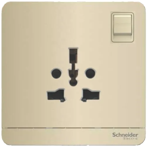 Bộ ổ cắm đơn đa năng 16A có công tắc màu vàng ánh kim Schneider AvatarOn E8315TS_WG