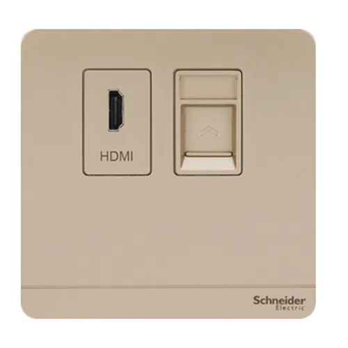Bộ ổ cắm HDMI & mạng cat5e màu vàng ánh kim Schneider AvatarOn E8332HDRJS5_WG