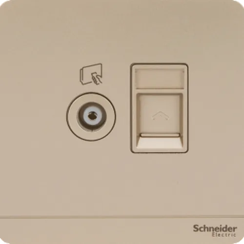 Bộ ổ cắm TV và ổ cắm mạng 5e màu vàng ánh kim Schneider AvatarOn E8332TVRJS5_WG