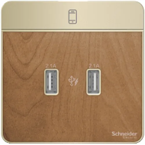 Bộ ổ sạc USB đôi 2.1A màu gỗ Schneider AvatarOn E8332USB_WD