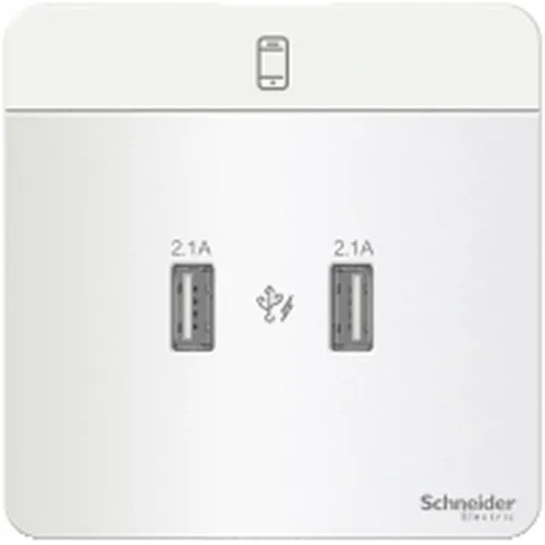 Bộ ổ sạc USB đôi 2.1A màu trắng Schneider AvatarOn E8332USB_WE
