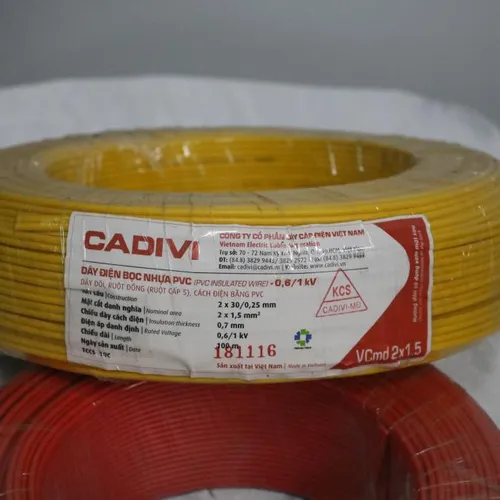 Dây cáp điện lực hạ thế Cadivi Cadivi đôi vỏ nhựa ruột đồng mềm VCmd 2x1.5 (2x30/0.25)