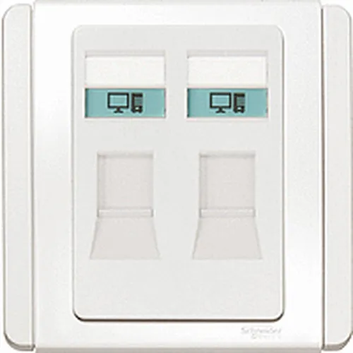 2 Gang 8 Pin Data Outlet Cat5e W. Shutter Schneider Neo Series White color E3032RJ5E_WW_G19