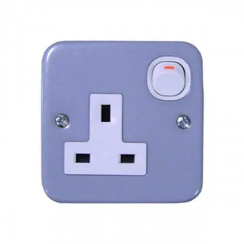 Bộ ổ cắm đơn 3 chấu 13A có công tắc  mặt kim loại Schneider E30 & EMS ESM15