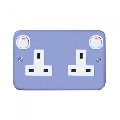 Bộ ổ cắm đôi 3 chấu 13A có công tắc  mặt kim loại Schneider E30 & EMS ESM25