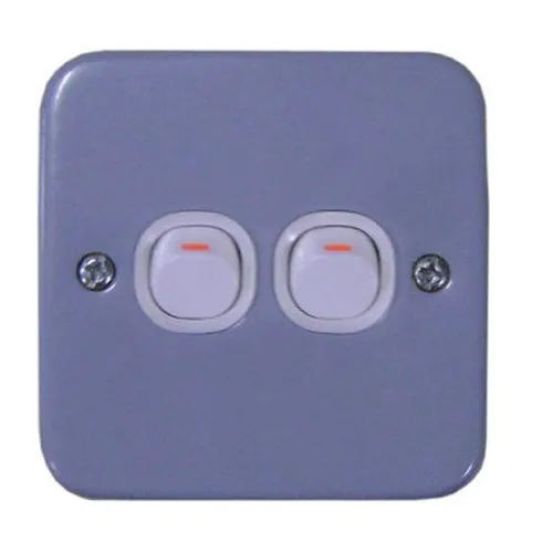 Bộ công tắc đôi 1 chiều 10A  mặt kim loại Schneider E30 & EMS ESM32_1_2AR