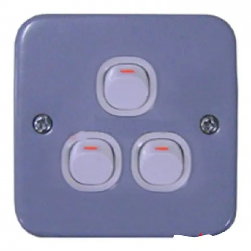 Bộ công tắc ba 1 chiều 10A  mặt kim loại Schneider E30 & EMS ESM33_1_2AR