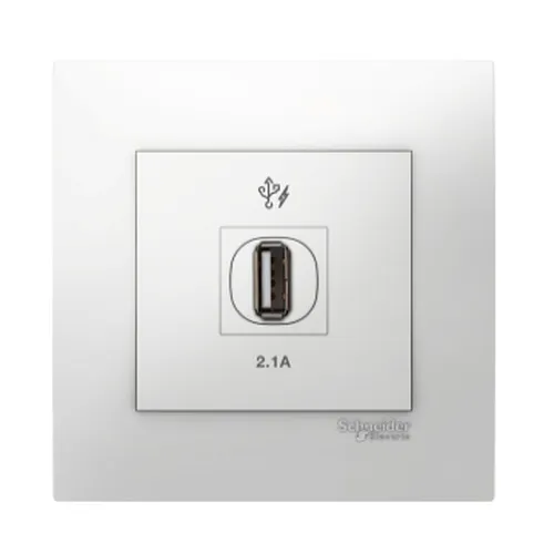 Bộ ổ cắm sạc USB đơn 2.1A Schneider Vivace series aluminum silver KB31USB_AS