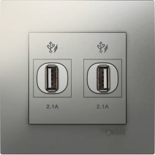 Bộ ổ cắm sạc USB đôi 2.1A Schneider Vivace series aluminum silver KB32USB_AS