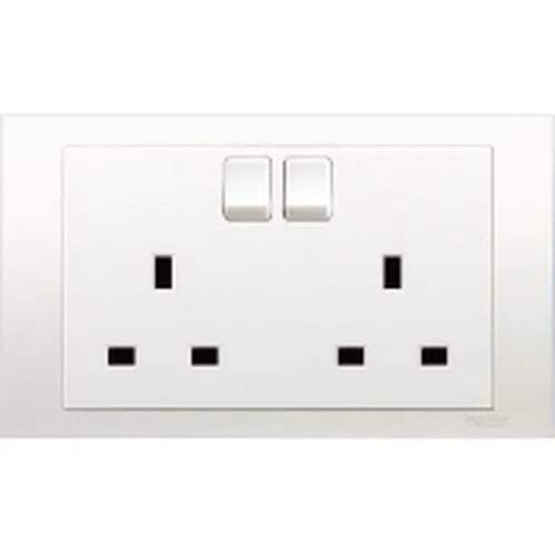 Ổ cắm đôi 3 chấu chuẩn anh 13A có 2 công tắc Schneider Vivace series white KB25_WE