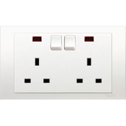 Ổ cắm đôi 3 chấu chuẩn anh 13A có 2 công tắc với đèn Neon Schneider Vivace series white KB25N_WE