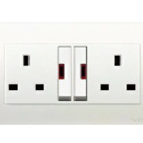 Ổ cắm đôi 3 chấu chuẩn anh 13A có công tắc 2 cực lớn có đèn Neon Schneider Vivace series white KB25LDN_WE