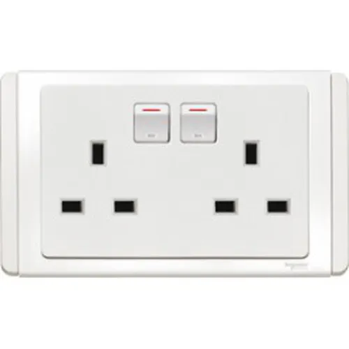 Ổ cắm đôi 3 chấu dẹp + 2 công tắc có đèn LED Schneider Neo Series White color ET3025D_EWWW