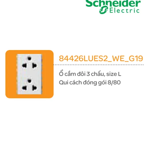 Ổ cắm đôi 3 chấu  size L Schneider Zencelo- A Trắng 84426LUES2_WE_G19