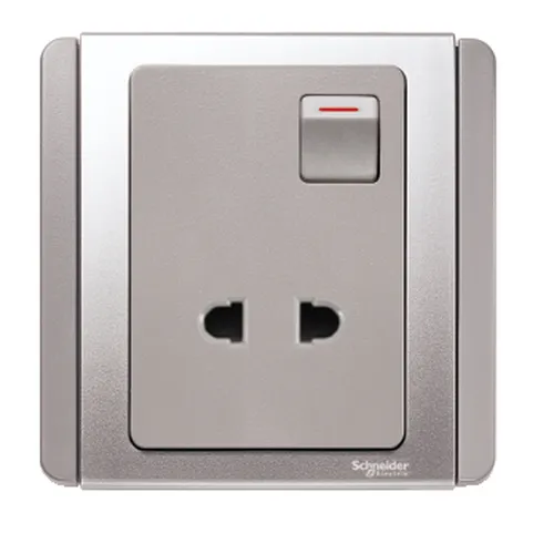 Ổ cắm đơn 2 chấu 10A + 1 công tắc Schneider Neo Series Grey Silver Color E3015US_GS_G19