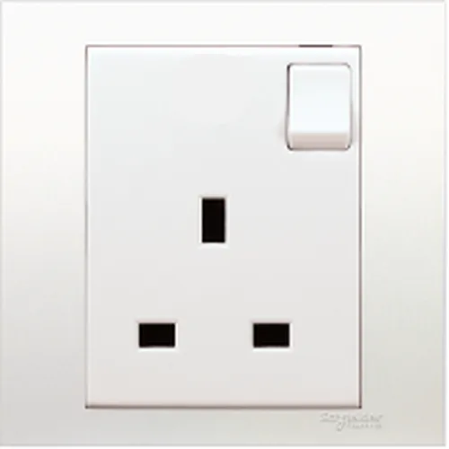 Ổ cắm đơn 3 chấu chuẩn anh 13A có 1 công tắc Schneider Vivace series white KB15_WE