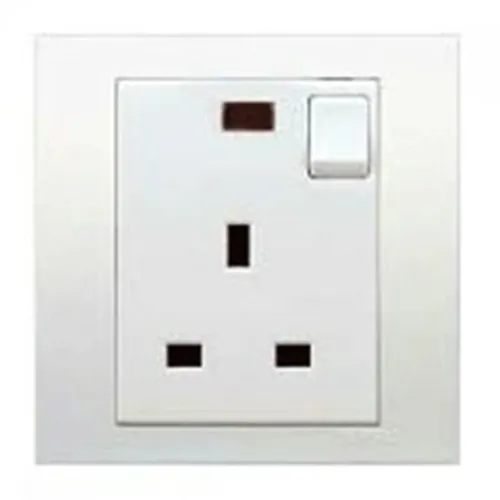 Ổ cắm đơn 3 chấu chuẩn anh 13A có 1 công tắc với đèn Neon Schneider Vivace series white KB15N_WE
