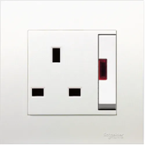 Ổ cắm đơn 3 chấu chuẩn anh 13A có công tắc 2 cực lớn có đèn Neon Schneider Vivace series white KB15LDN_WE