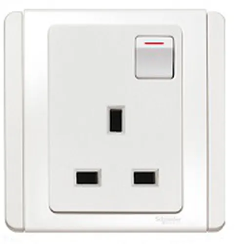 Ổ cắm đơn 3 chấu dẹp + 1 công tắc Schneider Neo Series White color E3015_WW_G19