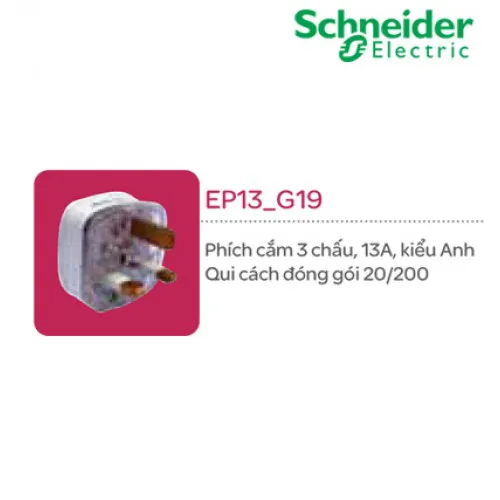 Phích cắm 3 chấu  13A  Kiểu Anh Schneider S - Flexi EP13_G19