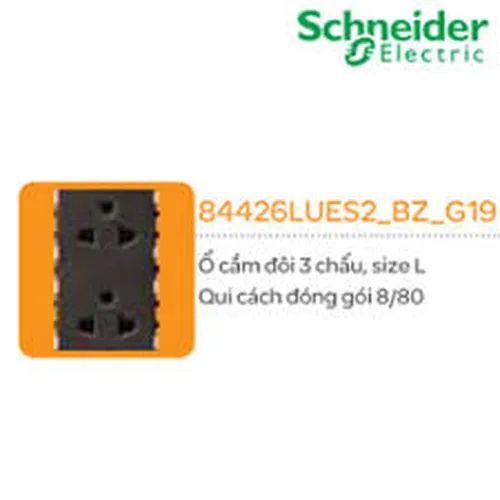 Ổ cắm đôi 3 chấu  size L Schneider Zencelo- A Đồng 84426LUES2_BZ_G19