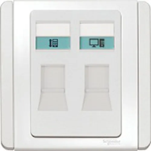 Tel Outlet + Data Cat5e Outlet W. Shutter Schneider Neo Series White color E3032TD_WW_G19
