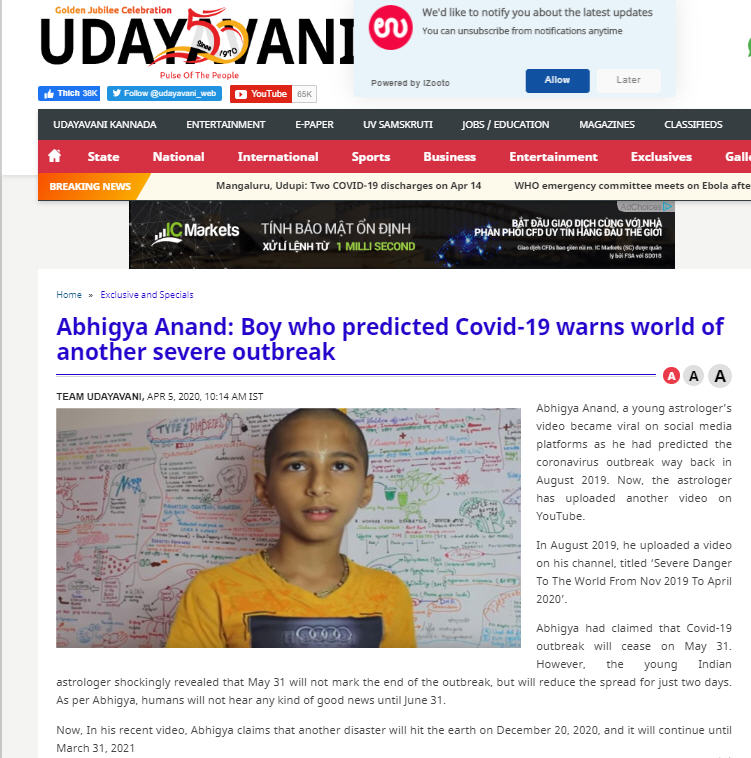 Abhigya Anand dự báo Covid 19 năm Canh Tý 2020 Abhigya Anand dự báo Covid 19 năm Canh Tý 2020