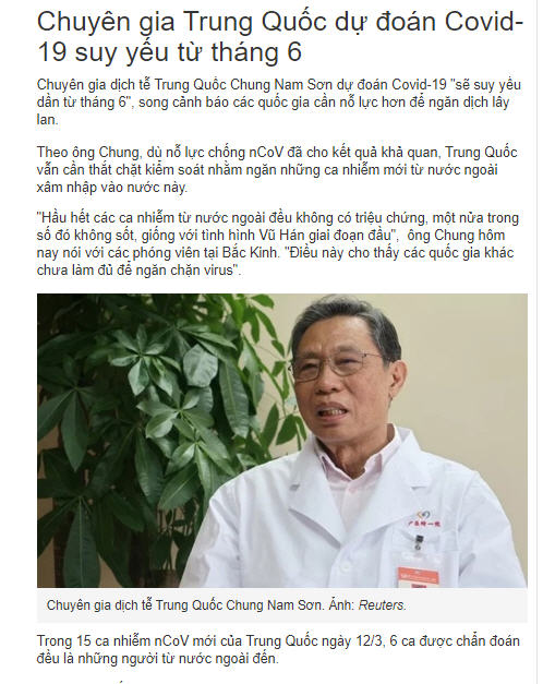 chuyên gia dịch tể Trung Quốc Chung Nam Sơn chuyên gia dịch tể Trung Quốc Chung Nam Sơn