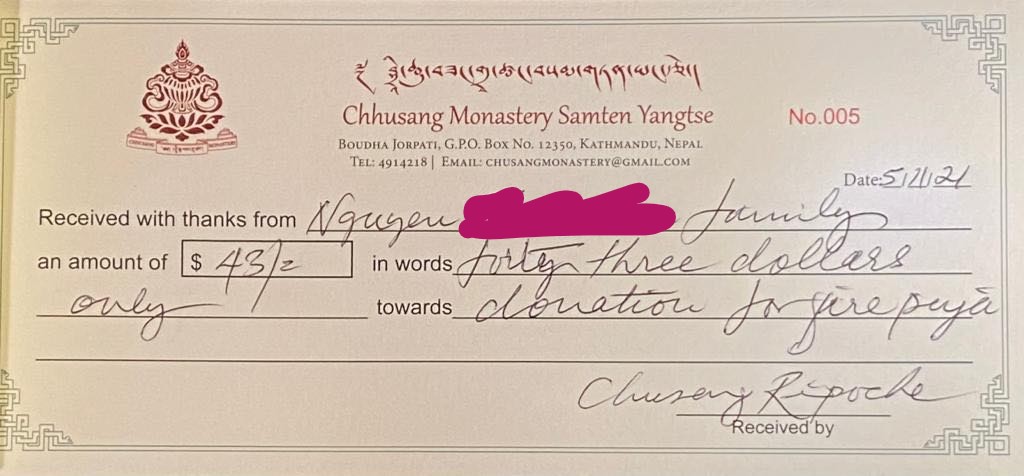 Đóng góp Lễ Hỏa tịnh do Chusang Rinpoche chủ trì Đóng góp Lễ Hỏa tịnh do Chusang Rinpoche chủ trì