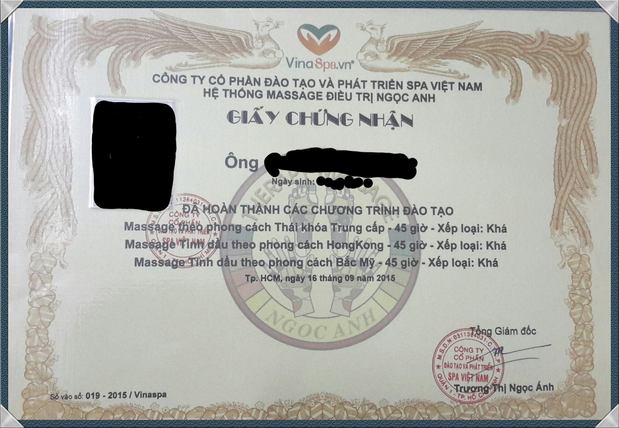 Chứng nhận massage trị liệu tại nhà phong cách Thái Chứng nhận massage trị liệu tại nhà phong cách Thái
