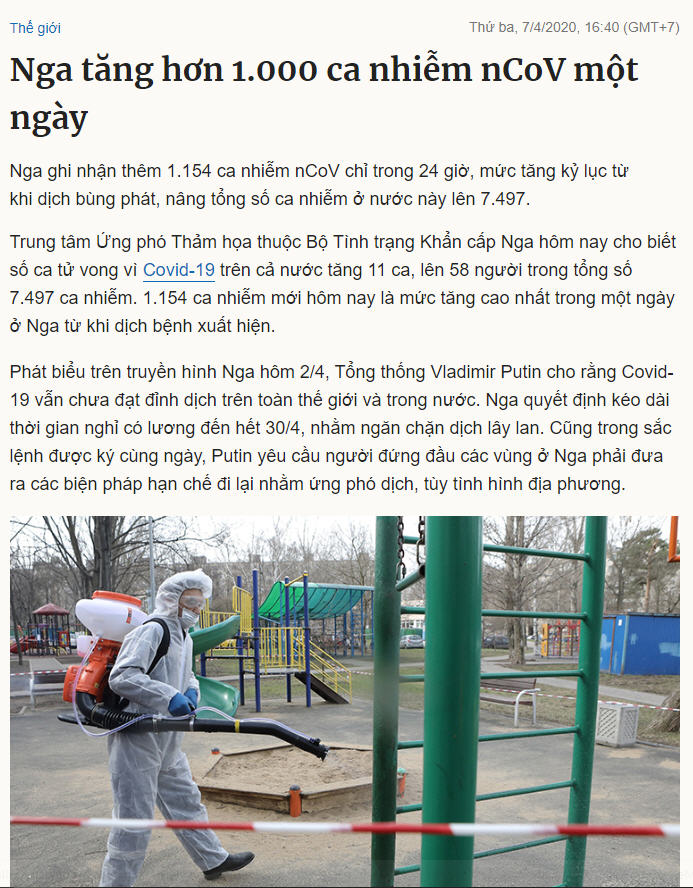 số người Nga nhiễm Covid 19 ngày 7/4/2020 số người Nga nhiễm Covid 19 ngày 7/4/2020
