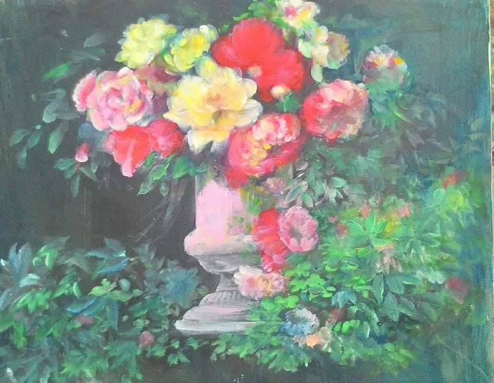Tranh sơn dầu bình hoa Tranh sơn dầu bình hoa