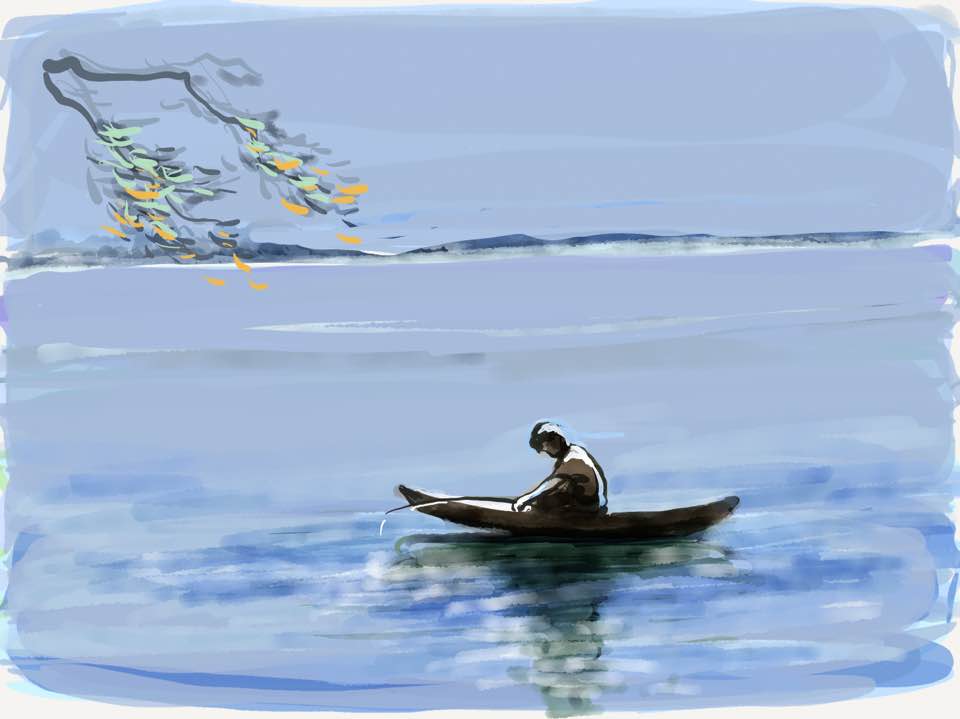 Tranh sơn dầu thuyền câu Tranh sơn dầu thuyền câu