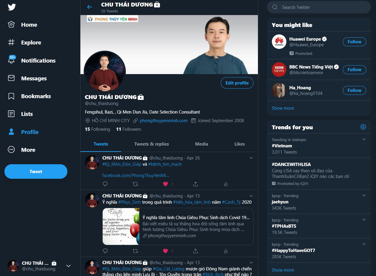 Kênh Twitter của Phong Thủy Yên Minh Kênh Twitter của Phong Thủy Yên Minh