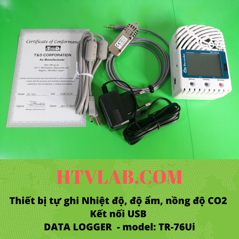 thiết bị tự ghi nhiệt độ , độ ẩm , nồng độ CO2 TR-76UI