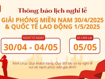 Thông báo lịch nghỉ lễ 30/4 và 1/5 năm 2025