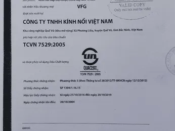 Chứng nhận kỹ thuật Công ty TNHH Kính Nổi Việt Nam