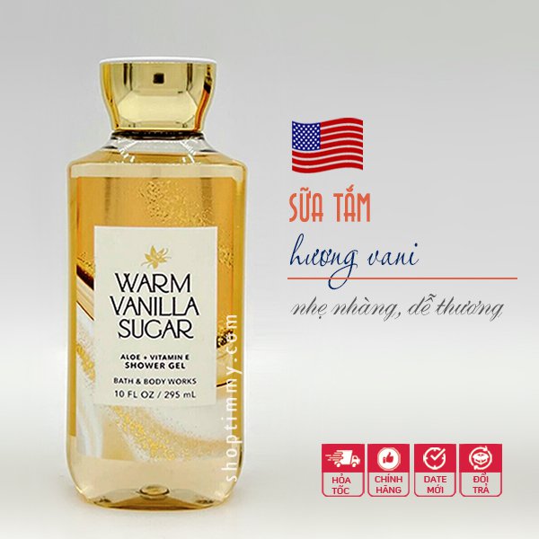 Sữa tắm vitamin E & lô hội Warm Vanilla Sugar | new 2022 - Bath and Body Works 295ml - Chính hãng Mỹ