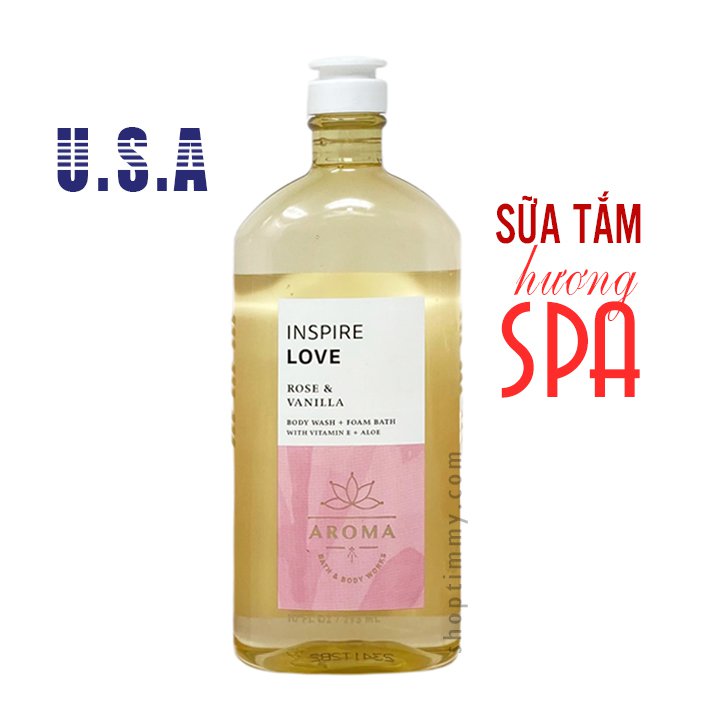 Sữa tắm hương spa thư giãn tinh dầu hoa Hồng Inspire Love Rose + Vanilla - Bath & Body Works 295ml chính hãng Mỹ
