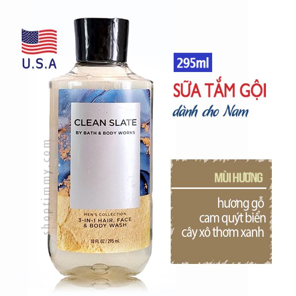 Sữa tắm gội đầu rửa mặt 3 in 1 cho nam giới Clean Slate - Bath and Body Works 295ml - chính hãng Mỹ