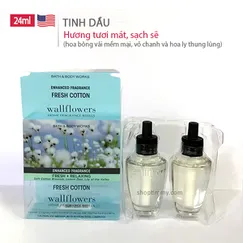 Tinh Dầu thơm Xông Phòng Fresh Cotton hương hoa vải tươi mát sạch sẽ - Bath & Body Works 24ml - Chính hãng U.S.A