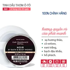 Nước Hoa Tinh Dầu Khử Mùi Làm Thơm Xe Hơi Ô tô mùi quí ông lịch lãm quyến rũ | Noir - Bath & Body Works 6ml | chính hãng Mỹ