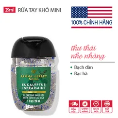 Gel rửa tay khô dưỡng ẩm diệt khuẩn mini tinh dầu hương bạc hà giảm stress - Bath & Body Works (Mỹ) - 29ml