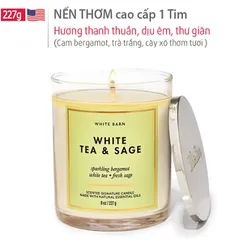 Chính hãng Mỹ | Nến Sáp Thơm Phòng White Tea & Sage cao cấp hương thư giãn - Bath & Body Works 227g