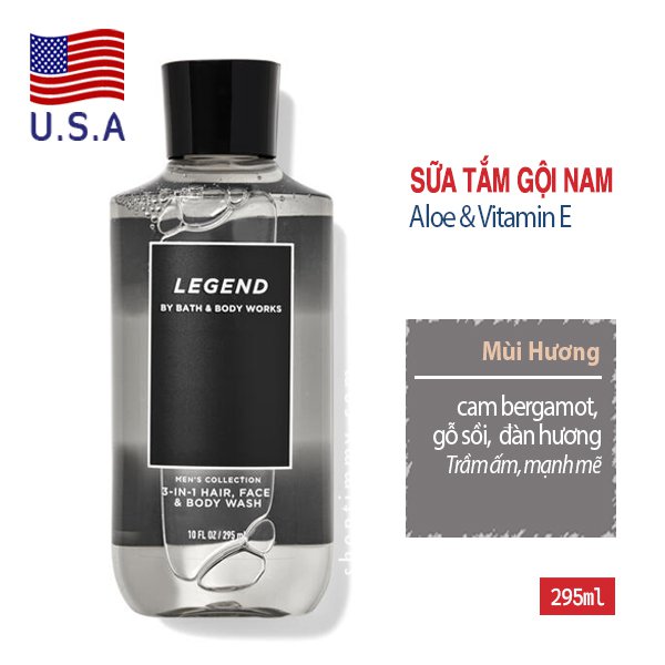 Sữa tắm gội đầu rửa mặt 3in1 cho nam Legend mùi trầm ấm mạnh mẽ - Bath and Body Works 295ml - chính hãng Mỹ