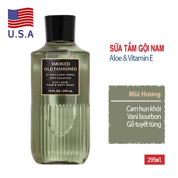 Sữa tắm gội đầu rửa mặt 3in1 cho nam Smoked Old Fashioned mùi da thuộc sang trọng - Bath and Body Works 295ml - chính hãng Mỹ