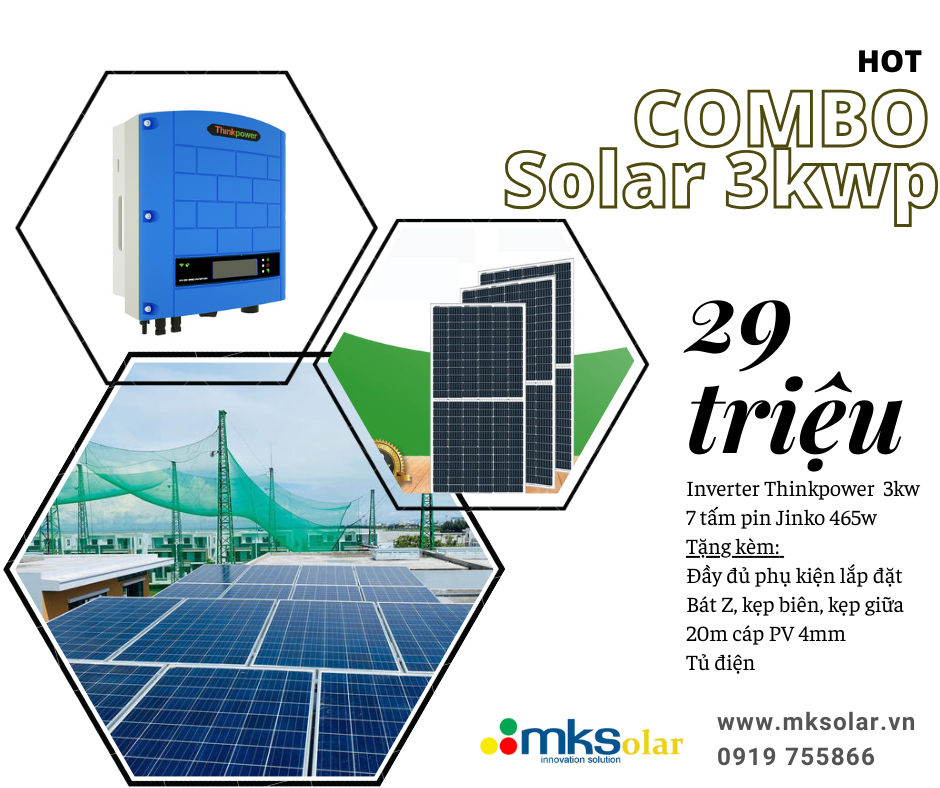 Combo năng lượng mặt trời hòa lưới bám tải 3kwp