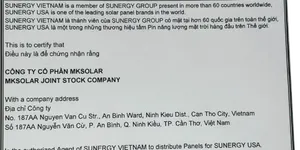 MKsolar nhận chứng chỉ đại lý cấp 1 của SUNERGY VIETNAM